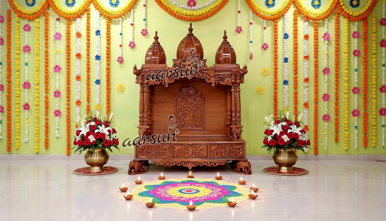 Luxury Mandir with Marble Finish Base
